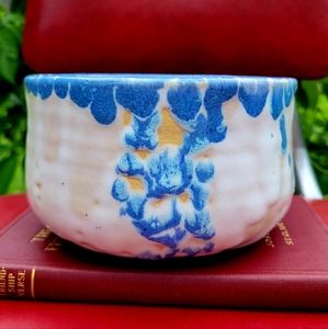 Vintage 80's handmade stoneware clay bowl, planter with Drip glaze, signed